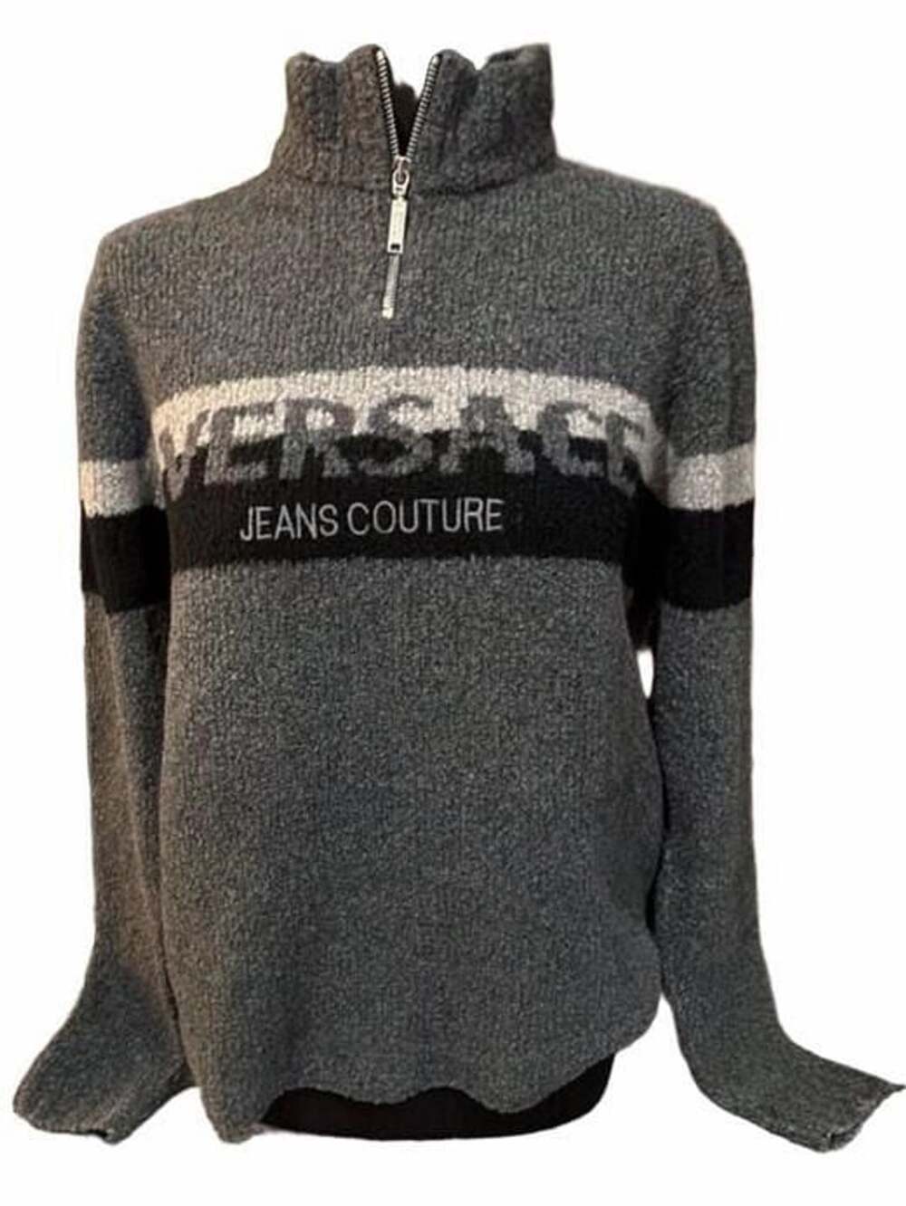 Y2KVersace Jeans Couture Half Zip Sweater Size L Gray Wool
